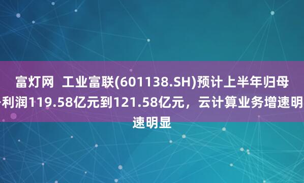 富灯网  工业富联(601138.SH)预计上半年归母净利润119.58亿元到121.58亿元，云计算业务增速明显
