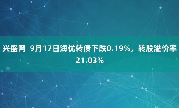 兴盛网  9月17日海优转债下跌0.19%，转股溢价率21.03%